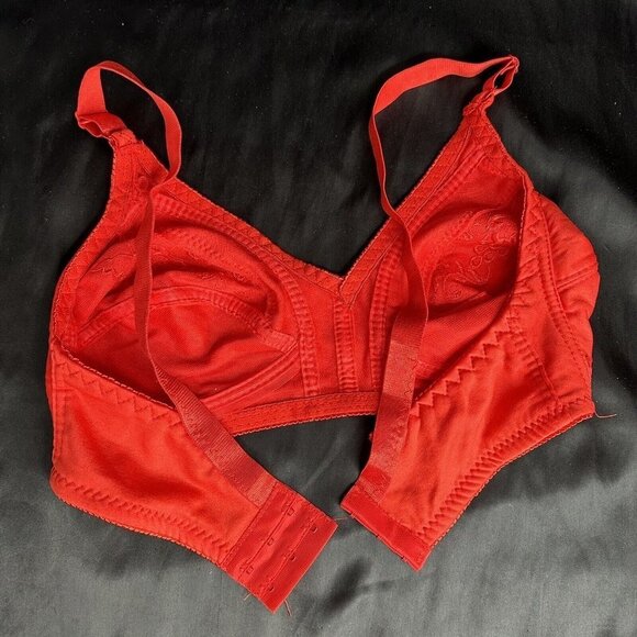 Red Bra 28C No Underwire Soft Comfortable Fit With Embroidered Floral Grapes - Picture 7 of 10